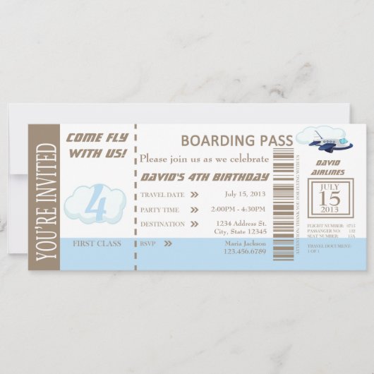 Birthday Boy Flight Ticket Einladung individuell a (Vorderseite)