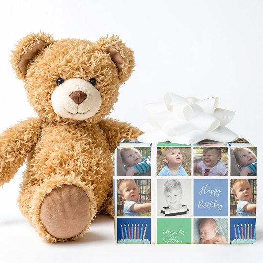Birthday Boy Foto Collage Vorlage Niedliche Kinder Geschenkpapier