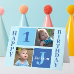 Birthday Boy Foto Personalisiert Niedlich Kids Blu Karte<br><div class="desc">Coole Geburtstagskarte für einen kleinen Jungen oder Kleinkind mit 2 Foto quadratischer Happy Geburtstagskarte. Feiern Sie den Geburtstag Ihres Kindes mit niedlichen Fotografien von ihnen auf diesem fügen Sie Ihre eigene Fotopostkarte mit bezaubernden blauen Quadraten. Geben Sie ihren Namen und ihr Alter ein.</div>