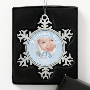 Birthday Boy Foto Winter Onederland Schneeflocken Zinn-Ornament