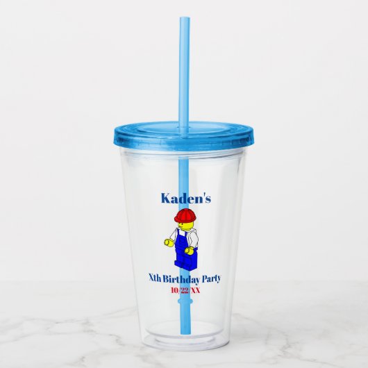 Birthday Boy Gastgeschenk Construction Builder Acryltrinkbecher (Vorderseite)