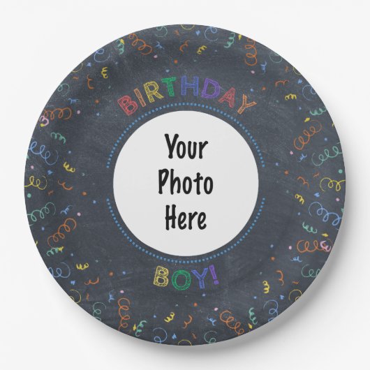 Birthday Boy Happy Birthday Chalkboard Pappteller (Vorderseite)