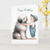 Birthday Boy Hugging Dog Watercolor Karte (Gelbe Blume)