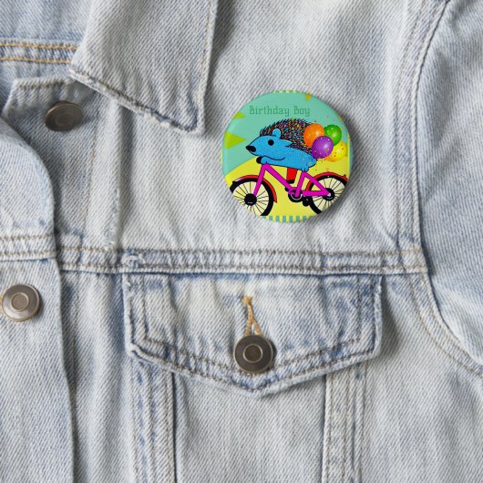 Birthday Boy Igel Reiten Bicycle Balloons Button (Beispiel)