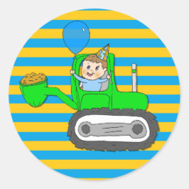 Birthday Boy mit Balloon in Tractor Runder Aufkleber