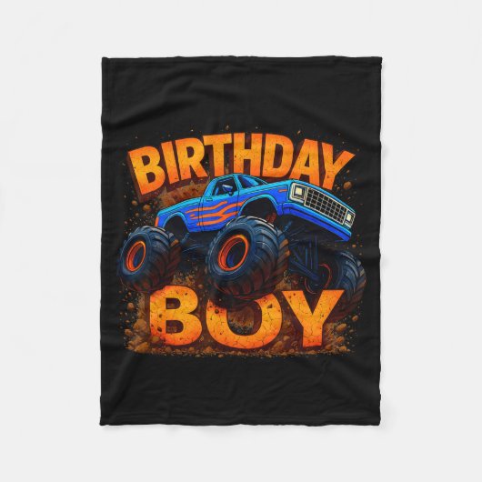 Birthday Boy Monster Truck Funny Family Matching Fleecedecke (Vorderseite)