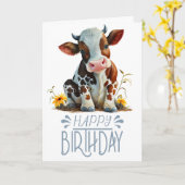 Birthday Boy Niedlich Cow Karte (Gelbe Blume)