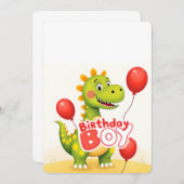 Birthday Boy Niedlich Dinosaurier mit roten Balloo Einladung (Vorne/Hinten)