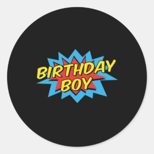 Birthday Boy Niedlich Kids Superhero Matching Comi Runder Aufkleber