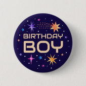 Birthday Boy Outer Space Stars Dunkel Lila Button (Vorderseite)