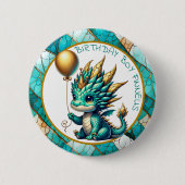 Birthday Boy Personalisiert Aquamarin und Gold Dra Button (Vorderseite)