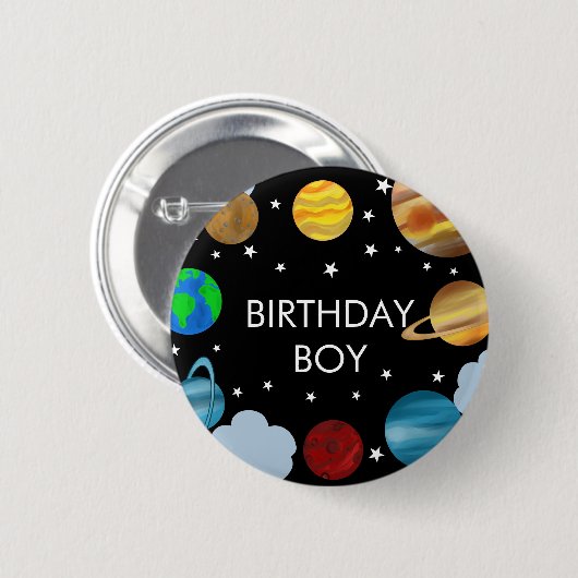 Birthday Boy Planets Galaxy Party Button (Vorne & Hinten)