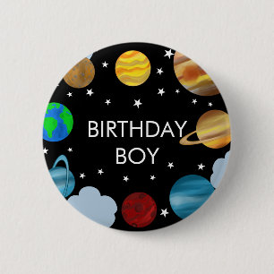 Birthday Boy Planets Galaxy Party Button