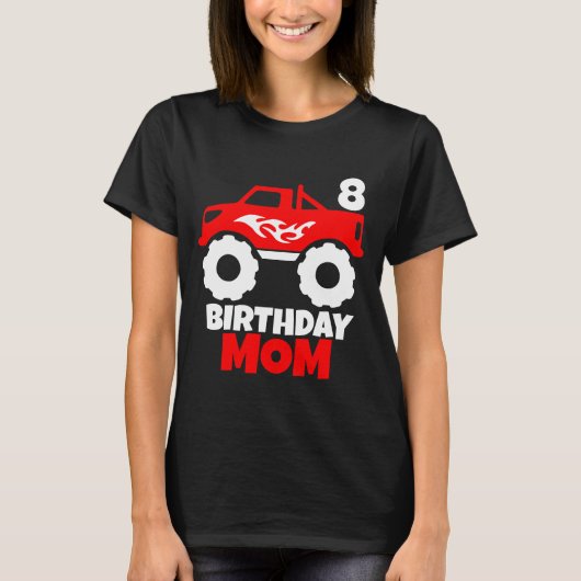 Birthday Boy Red Monster Truck Matching Mom Black T-Shirt (Vorderseite)