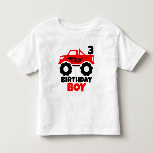 Birthday Boy Red Monster Truck mit Alter Kleinkind T-shirt (Vorderseite)