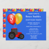 Birthday Boy Red Tractor und Balloons Einladung (Vorne/Hinten)