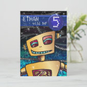 Birthday Boy Robot Comic Book Hero Space SciFi Einladung (Stehend Vorderseite)