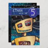 Birthday Boy Robot Comic Book Hero Space SciFi Einladung (Vorne/Hinten)