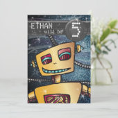 Birthday Boy Robot Comic Book Hero Space SciFi Einladung (Stehend Vorderseite)
