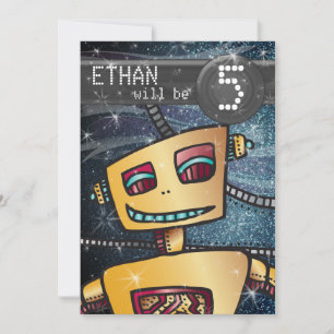 Birthday Boy Robot Comic Book Hero Space SciFi Einladung