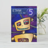 Birthday Boy Robot Comic Book Hero Space SciFi Inv Einladung (Stehend Vorderseite)
