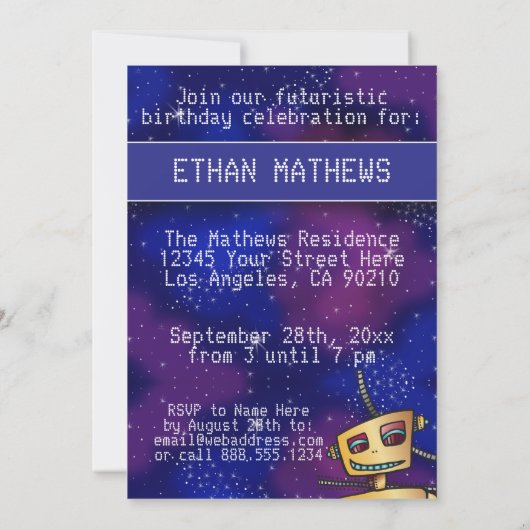 Birthday Boy Robot Comic Book Hero Space SciFi Inv Einladung (Rückseite)