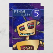 Birthday Boy Robot Comic Book Hero Space SciFi Inv Einladung (Vorne/Hinten)