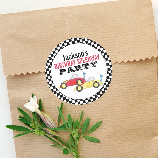 Birthday Boy Simple Race Car Whimsical Party Runder Aufkleber