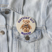 Birthday Boy Tan und Blue Teddy Bären Button (Beispiel)