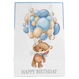 BIRTHDAY Boy Teddy BALLOONS Geschenktasche Mittlere Geschenktüte