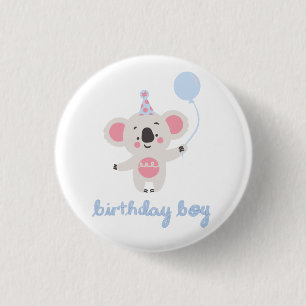 Birthday Boy Teddy Bear Holding a Balloon Button