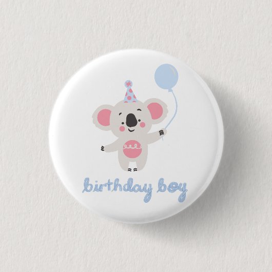 Birthday Boy Teddy Bear Holding a Balloon Button (Vorderseite)