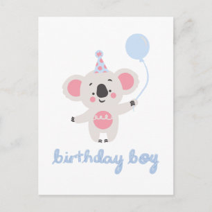 Birthday Boy Teddy Bear Holding a Balloon Feiertagspostkarte