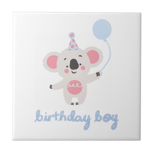 Birthday Boy Teddy Bear Holding a Balloon Fliese (Vorderseite)