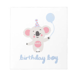 Birthday Boy Teddy Bear Holding a Balloon Notizblock