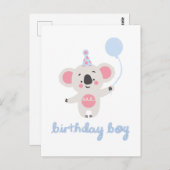Birthday Boy Teddy Bear Holding a Balloon Postkarte (Vorne/Hinten)