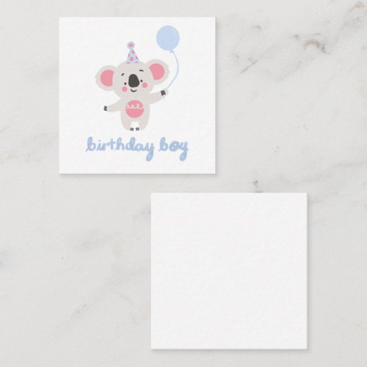 Birthday Boy Teddy Bear Holding a Balloon Quadratische Visitenkarte (Vorne/Hinten)
