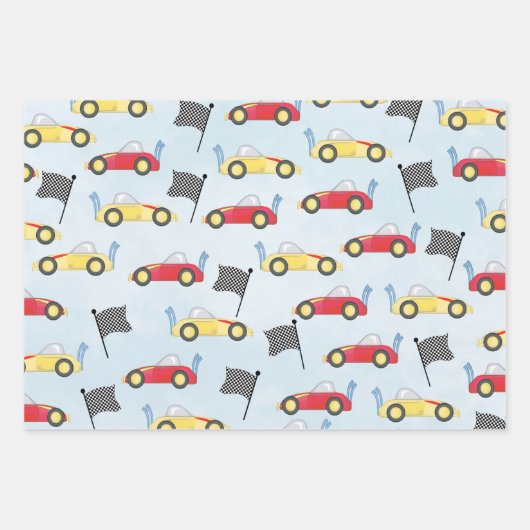 Birthday Boy Whimsisace Cars Niedliches Muster Geschenkpapier Set (Vorderseite)