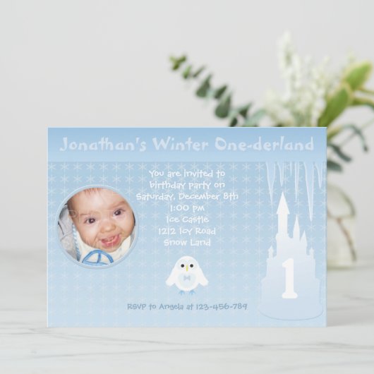 Birthday Boy Winter Onederland Einladung (Stehend Vorderseite)