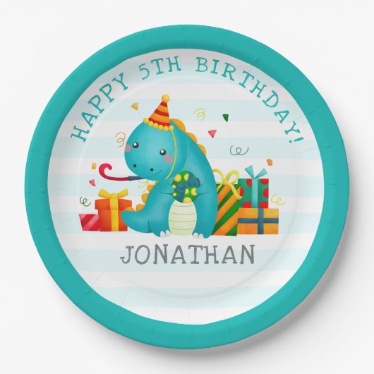 Birthday Boy with Dinosaurs Theme Pappteller (Vorderseite)