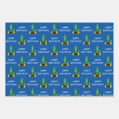 Birthday Boys Dinosaur Cartoon Blue Happy Birthday Geschenkpapier Set (Vorderseite)