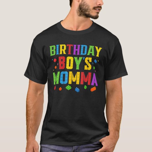 Birthday Boy's Momma Blocks Master Builder Brick B T-Shirt (Vorderseite)