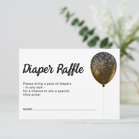 Birthday Bronze Glamour Ballon Diaper Raffle Einladung (Stehend Vorderseite)