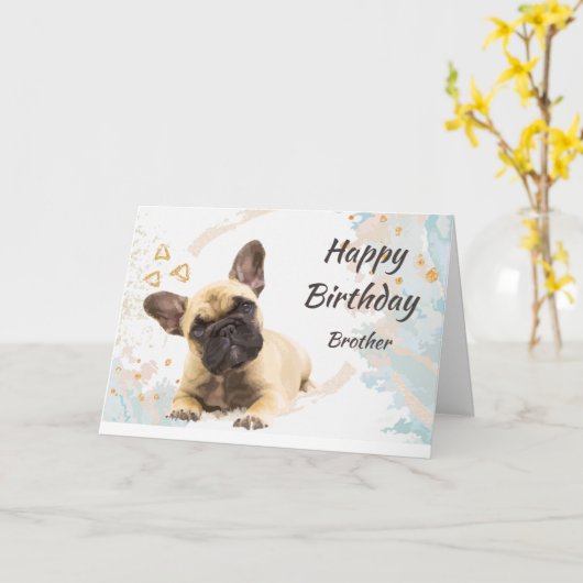 Birthday Brother Cute French Bulldog Dog Pet Card Karte (Gelbe Blume)