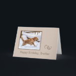Birthday, Brother, Golden Retriever Dog in Snow Karte<br><div class="desc">Shades of brown surround an image of a golden retriever dog running through the snow on this birthday card.  The falling snowflakes add to a wintery feel of the image.   You can alter the inside to suit your needs.</div>