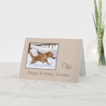 Birthday, Brother, Golden Retriever Dog in Snow Karte<br><div class="desc">Shades of brown surround an image of a golden retriever dog running through the snow on this birthday card.  The falling snowflakes add to a wintery feel of the image.   You can alter the inside to suit your needs.</div>