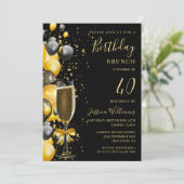 Birthday Brunch Balloons & Champagne Einladung (Stehend Vorderseite)