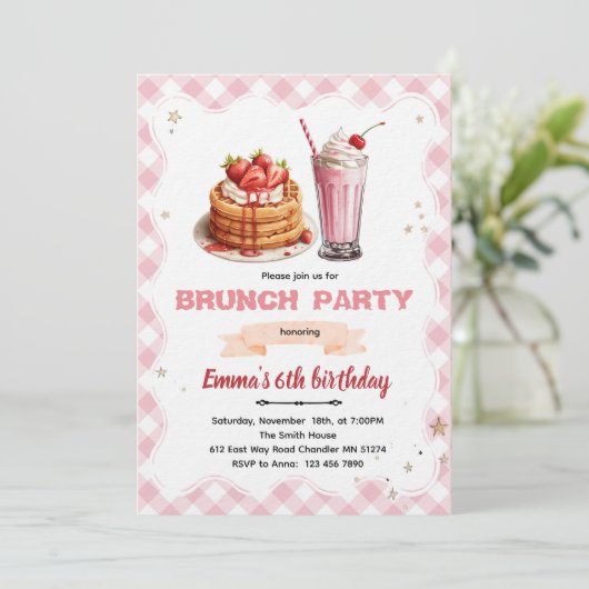 Birthday Brunch party Invitation Einladung (Stehend Vorderseite)