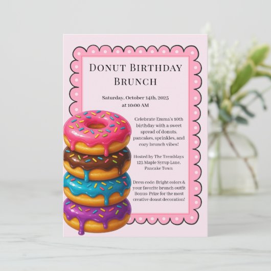Birthday Brunch Party | Pfannkuchen und Donuts Einladung (Stehend Vorderseite)