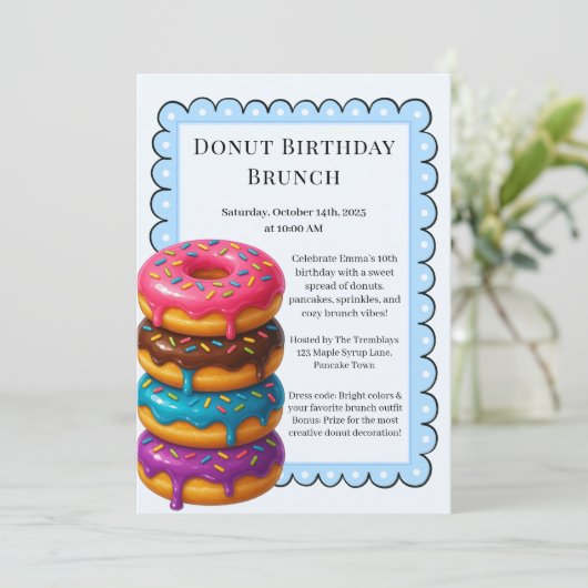 Birthday Brunch Party | Pfannkuchen und Donuts Einladung (Stehend Vorderseite)
